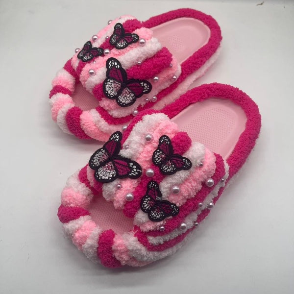 Pink butterfly custom yarn Slippers