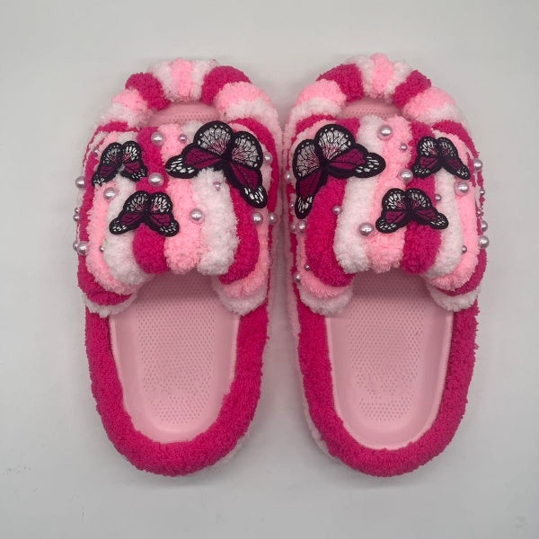Pink butterfly custom yarn Slippers